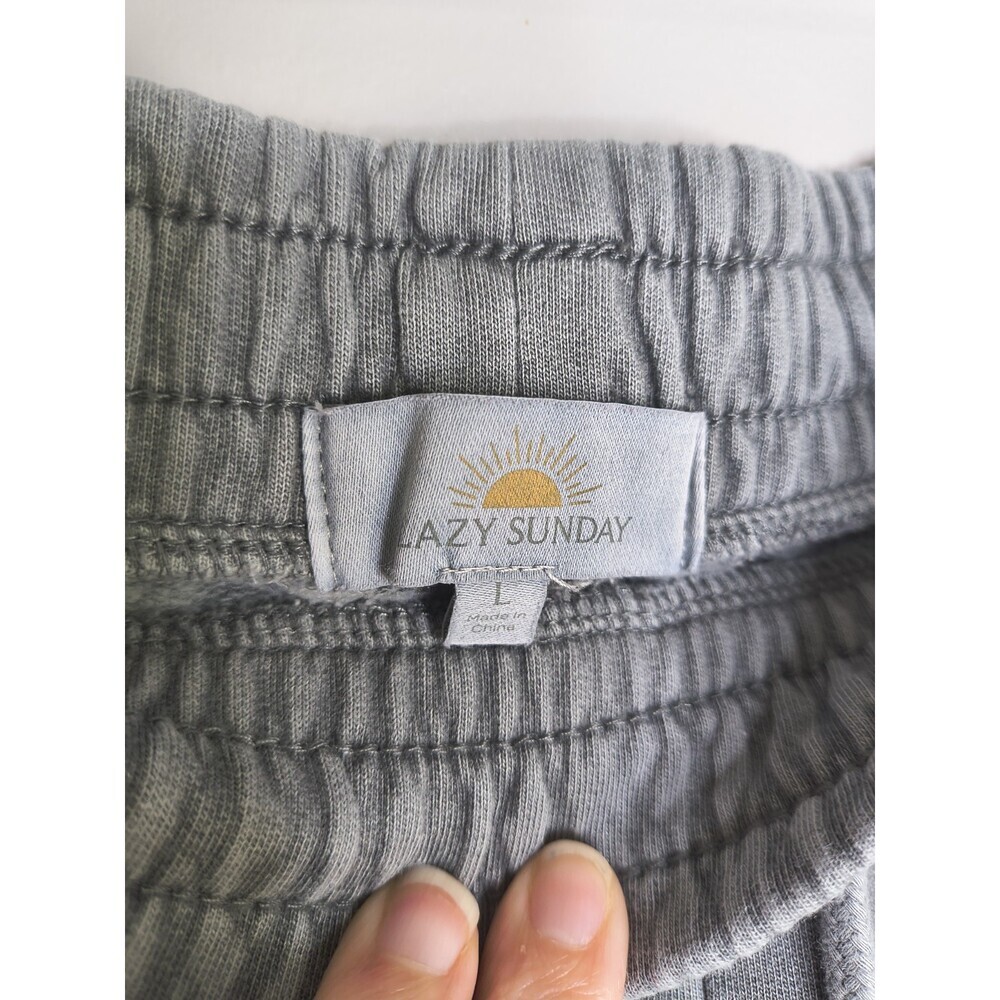 Lazy Sunday Women Charcoal Gray Wide Leg Sweatpants Drawstring Fleece Lounge L - Picture 6 of 14